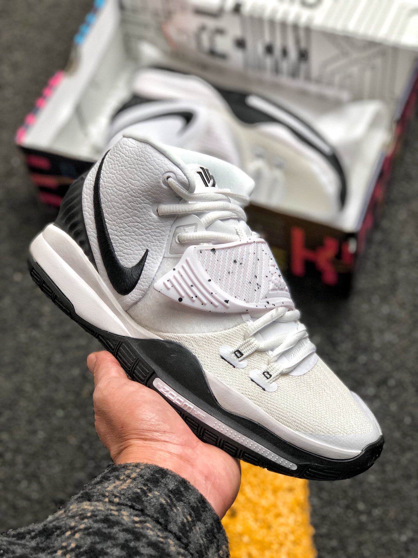 kyrie 6 white and black