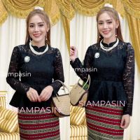 Siamoutfit เสื้อลูกไม้ เสื้อทรงจิตรลดา สีดำ อก 32-36 34-38 38-40 40-42 นิ้ว เสื้อลูกไม้สีดำ เสื้อลูกไม้ชุดไทย เสื้อลูกไม้สวย ชุดไทยแขนยาว ขอบย่น Blouse