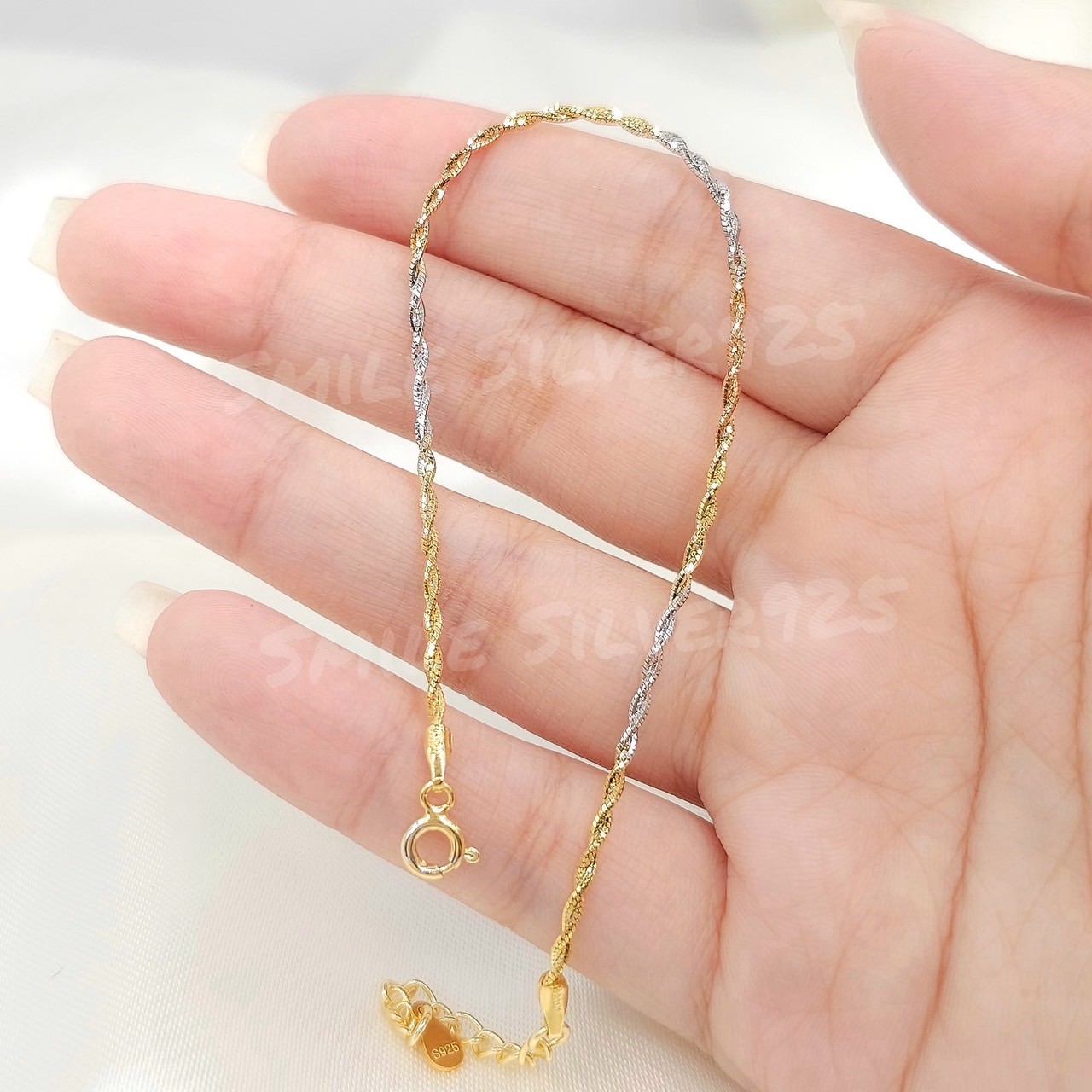 X11 Bracelet, 2-Strand Pattern, Diamond Cut 1.5mm, 6.5+1 Inches, 92.5% Genuine Silver, Italy, 3 King Plating. ราคา 980 บาท*ส่งฟรี