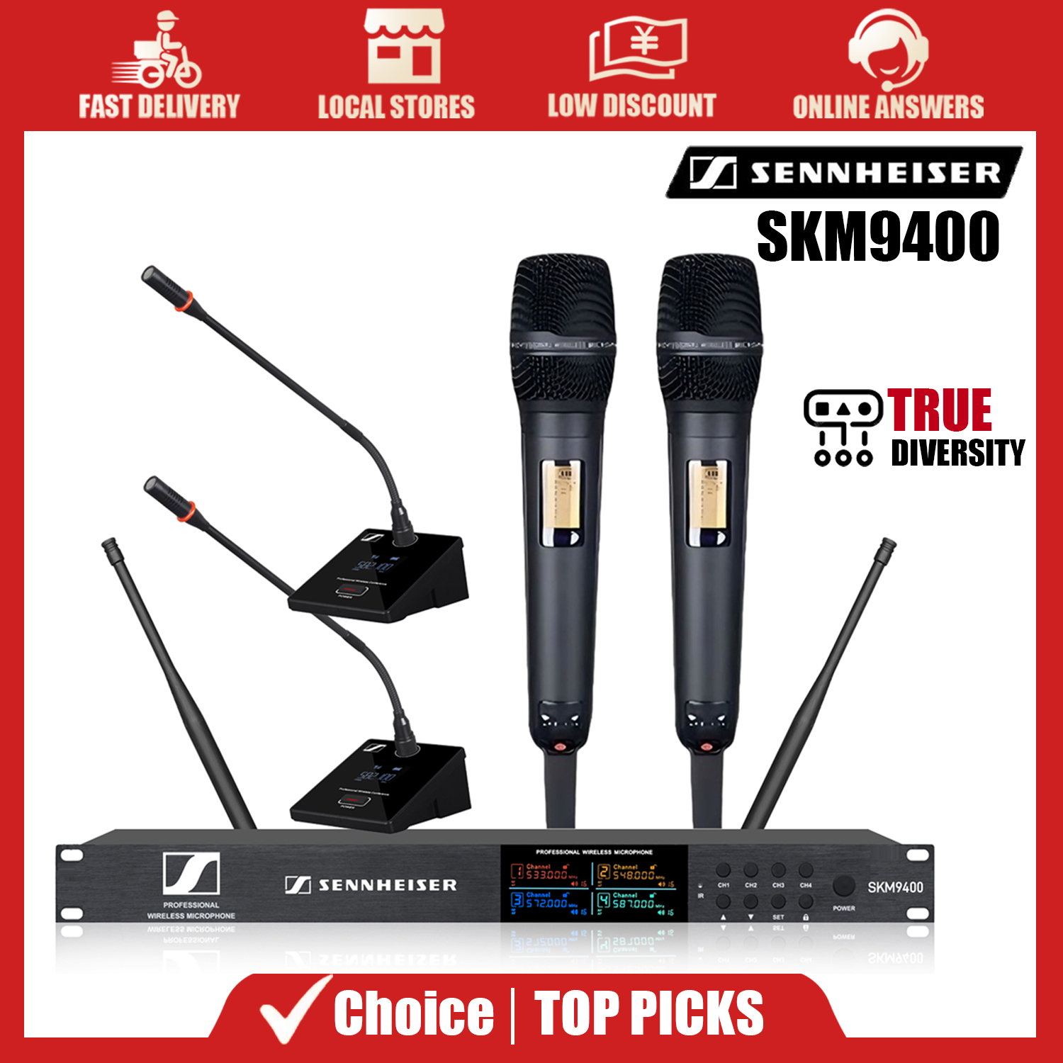ไมโครโฟนบันทึกเสียง Microphone Sennheiser ชุดไร้สาย Skm9400 4 ช่อง มือถือ 2 ตัว และการประชุมแบบสั้น 2 ตัว เหมาะสำหรับการประชุมทางธุรกิจ ราคา 11,433 บาท*ส่งฟรี