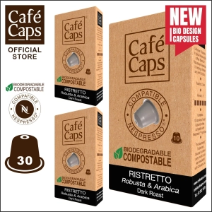 สินค้า Cafecaps - แคปซูลกาแฟ Nespresso Compatible Ristretto (3 กล่อง X 10 แคปซูล) -กาแฟคั่วเข้ม สไตล์อิตาเลียน ผลิตจากเมล็ดกาแฟอาราบิก้าและโรบัสต้า - แคปซูลกาแฟใช้ได้กับเครื่อง Nespresso เท่านั้น