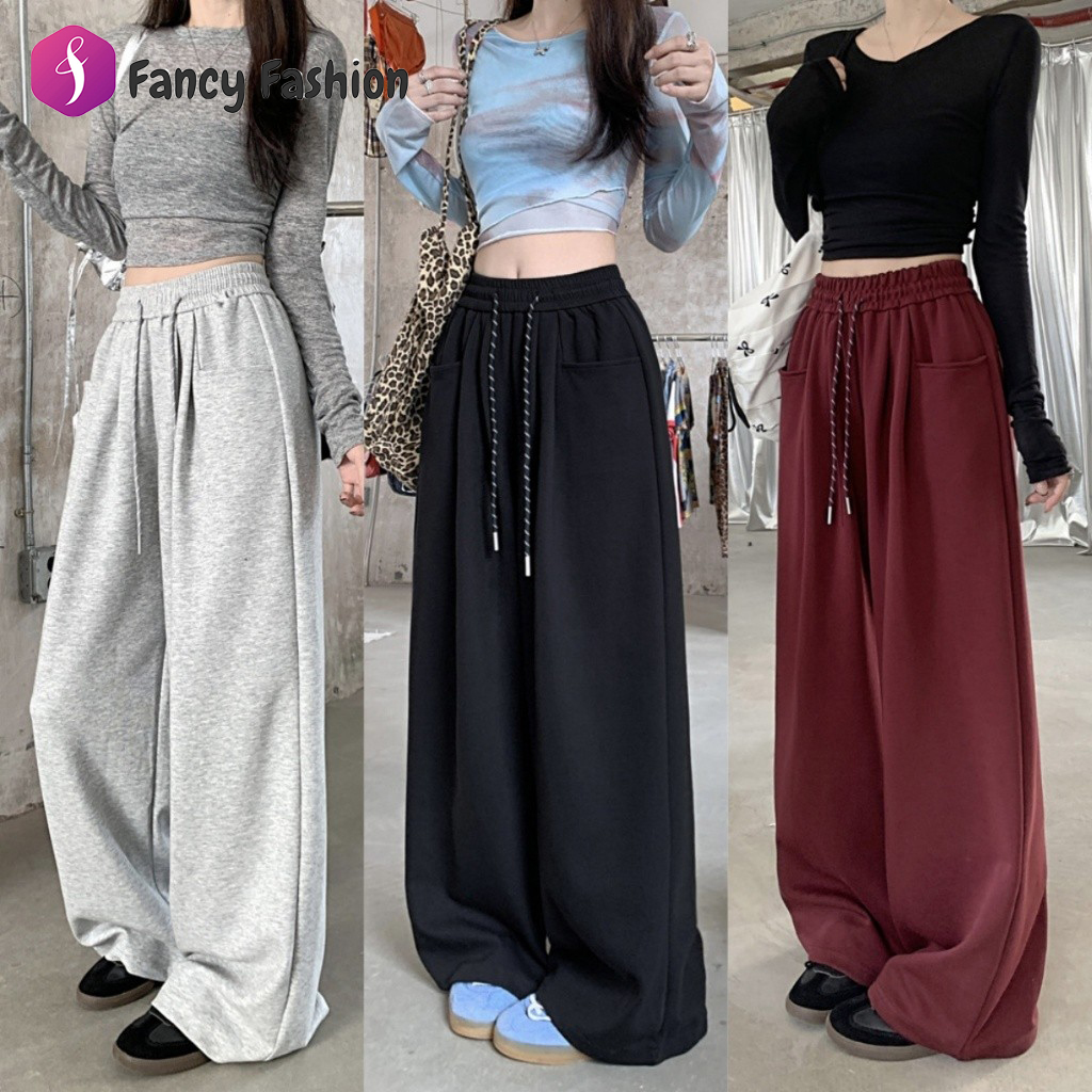 Fancy กางเกงขากว้างสไตล์เกาหลี กางเกงเอวสูง กางเกงขายาวลำลอง ทรงหลวม มี 5 สี ราคา 117 บาท*ส่งฟรี