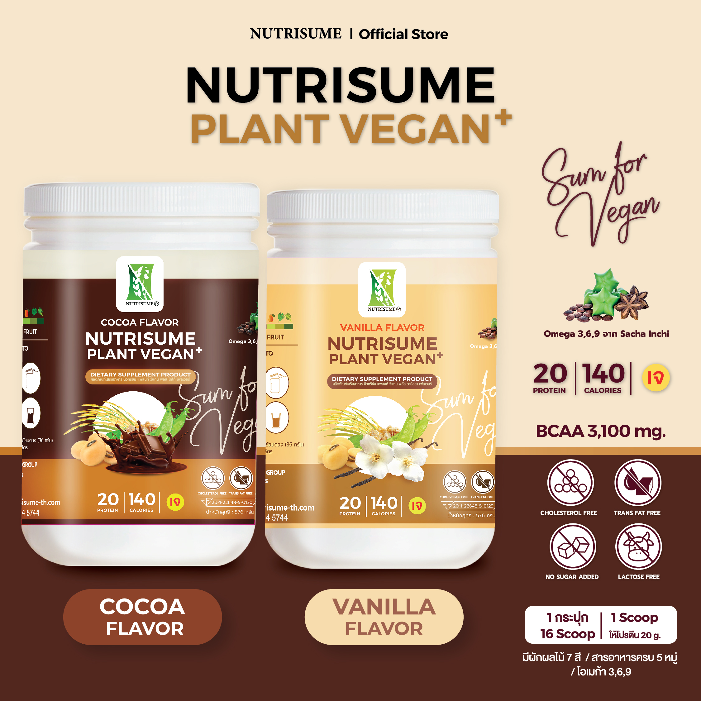SET DUO 2 Flavor Nutrisume Plant Vegan Plus Cocoa x Vanilla Flavor ราคา 1,350 บาท*ส่งฟรี