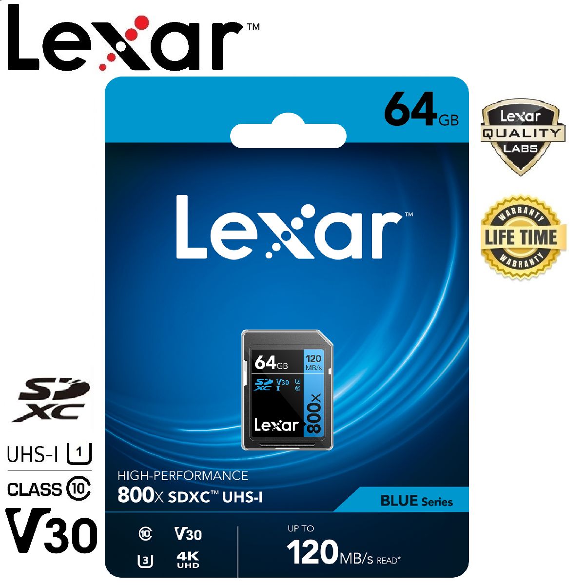 Lexar 64GB SDXC High-Performance 800x (120MB/s) ราคา 299 บาท*ส่งฟรี
