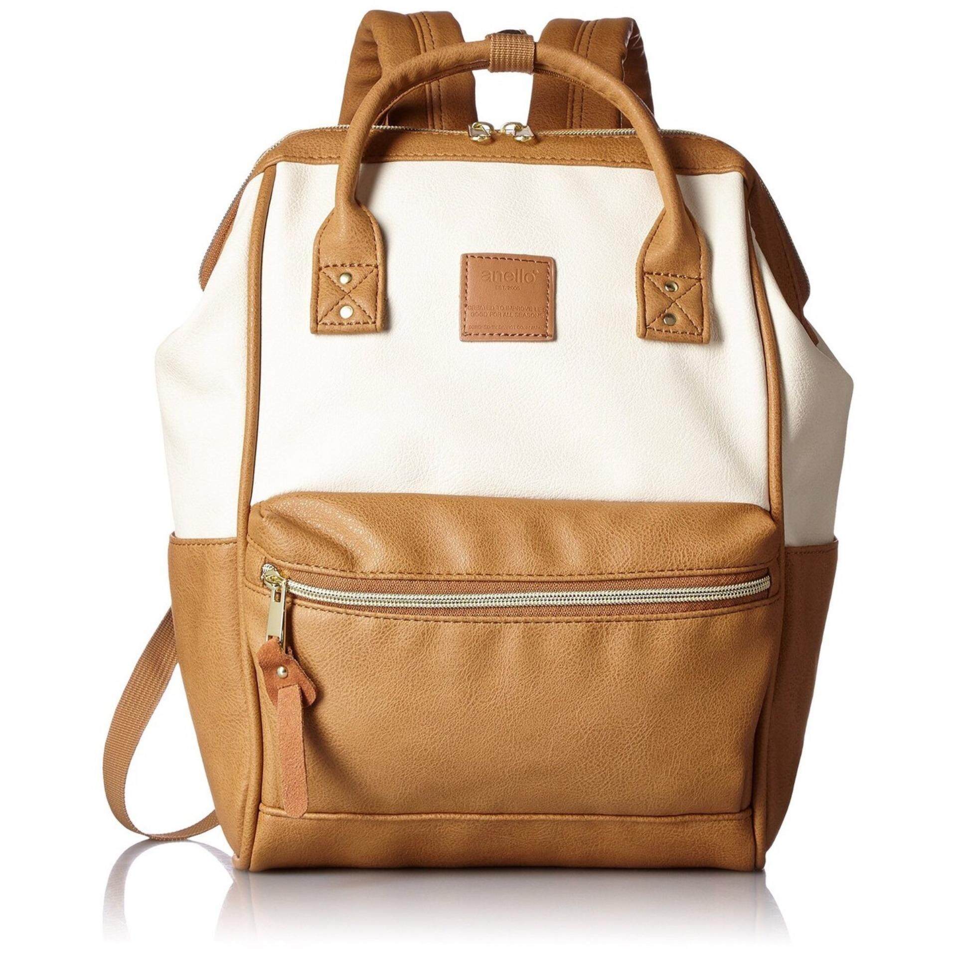  เชียงราย กระเป๋าเป้สะพายหลัง Anello PU Backpack Rucksack Ivory/Camel Beige (Mini Size) - Japan Imported 100%