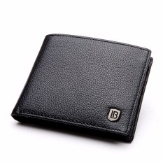 Bostantenแส้หนังกระเป๋าสตางค์ที่เก็บบัตรพับครึ่งแบบบัญชีสำหรับผู้ชาย (สีดำ)