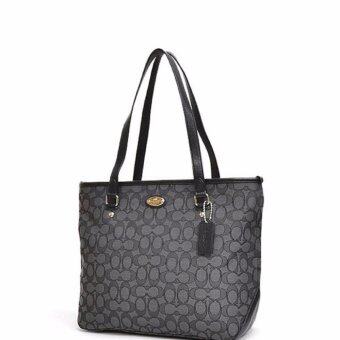 COACH 36185 Outlined Signature Zip Top Tote สีเทาดำ COACH 36185 Outlined Signature Zip Top Tote สีเทาดำ