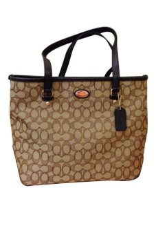 COACH OUTLINE SIGNATURE ZIP TOTE SHOULDER BAG KHAKI BROWN F36185 COACH OUTLINE SIGNATURE ZIP TOTE SHOULDER BAG KHAKI BROWN F36185