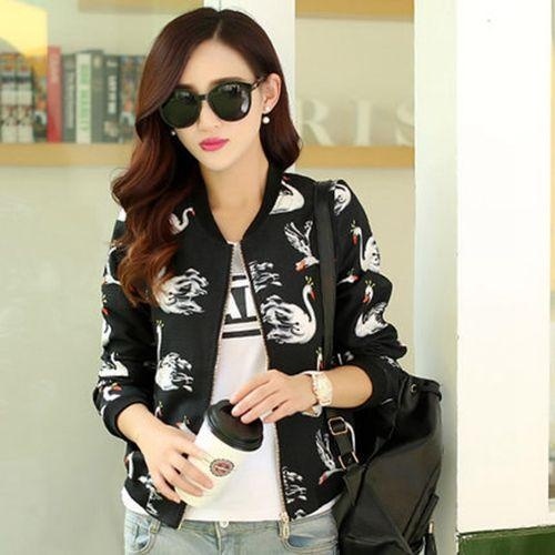 ดูภาพ EP Women Fashion Casual Sport Solid Stand Collar Zipper Patchwork Coat Lightweight Baseball Jacket-Black Swan - intl เพิ่มเติม EP Women Fashion Casual Sport Solid Stand Collar Zipper Patchwork Coat Lightweight Baseball Jacket-Black Swan - intl