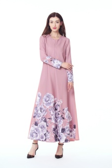 European Station Muslim Flower Dress Long-sleeved Pendulum HorseSuit Dress(Blue) - intl European Station Muslim Flower Dress Long-sleeved Pendulum HorseSuit Dress(Blue) - intl