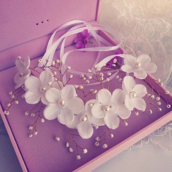 Flowers Pearl Garland Bridal Wedding Crown Floral Hair HeaddressHeadband - intl Flowers Pearl Garland Bridal Wedding Crown Floral Hair HeaddressHeadband - intl