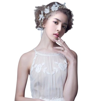 Flowers Pearl Garland Bridal Wedding Crown Floral Hair HeaddressHeadband - intl Flowers Pearl Garland Bridal Wedding Crown Floral Hair HeaddressHeadband - intl