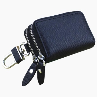 Genuine Leather Car Key Holder Coin Card Bag Case Purse Double Zip Wallet black - intl