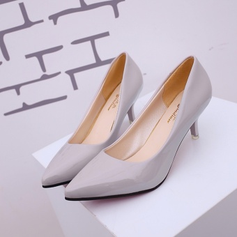 Hanyu Korean Fashion Patent Leather Tip High Heels Shallow MouthShoes Occupation Women's Single Shoes Pumps (Grey) - Intl July 2018 - 5 Hanyu Korean Fashion Patent Leather Tip High Heels Shallow MouthShoes Occupation Women's Single Shoes Pumps (Grey) - intl - 5