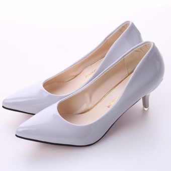 Hanyu Korean Fashion Patent Leather Tip High Heels Shallow MouthShoes Occupation Women's Single Shoes Pumps (Grey) - Intl July 2018 - 3 Hanyu Korean Fashion Patent Leather Tip High Heels Shallow MouthShoes Occupation Women's Single Shoes Pumps (Grey) - intl - 3