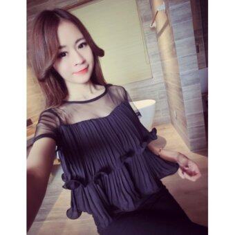 Korean new fashion sexy solid color lace stitching double flounce coat women เสื้อสีดำ ขนาดฟรีไซส์ Korean new fashion sexy solid color lace stitching double flounce coat women เสื้อสีดำ ขนาดฟรีไซส์