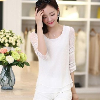 เสื้อแฟชั่นสตรีสไตล์เกาหลีปี 2559 ไซส์พิเศษเสื้อชีฟองแขนสั้นสูงสีขาวเย็บเสื้อเชิ้ต Blusas S-5XL ขาว เสื้อแฟชั่นสตรีสไตล์เกาหลีปี 2559 ไซส์พิเศษเสื้อชีฟองแขนสั้นสูงสีขาวเย็บเสื้อเชิ้ต Blusas S-5XL ขาว