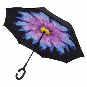 Reverse Umbrella ร่มหุบกลับด้านมือจับตัว C-ลายดอกบัวสีม่วง Reverse Umbrella ร่มหุบกลับด้านมือจับตัว C-ลายดอกบัวสีม่วง