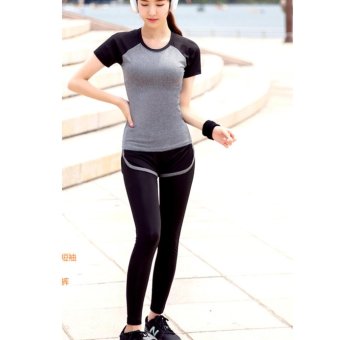 Dolly เซ็ทชุดออกกำลังกาย โยคะผู้หญิง รุ่น กางเกงขายาว2ชั้น(4021) + เสื้อแขนสั้น (4001) สีเทา Dolly เซ็ทชุดออกกำลังกาย โยคะผู้หญิง รุ่น กางเกงขายาว2ชั้น(4021) + เสื้อแขนสั้น (4001) สีเทา