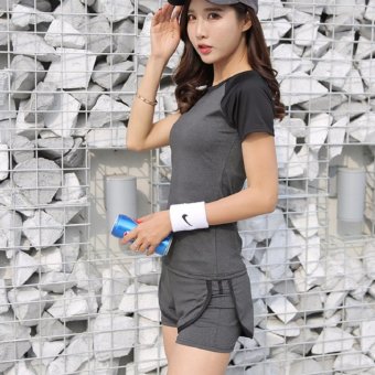 Dolly ชุดออกกำลังกาย ชุดวิ่ง 2ชิ้น เสื้อแขนสั้น(792) + กางเกงขาสั้น(901) สีเทา Dolly ชุดออกกำลังกาย ชุดวิ่ง 2ชิ้น เสื้อแขนสั้น(792) + กางเกงขาสั้น(901) สีเทา