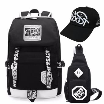 Peimm Modello Value Set Backpack & Shoulder Bag MCYS กระเป๋าเป้สะพายหลัง กันน้ำ+กระเป๋าสะพายพาดลำตัว + หมวก กระเป๋าคาดอก เป้ท่องเที่ยว เป้ใส่โน๊ตบุ๊ค สไตส์เกาหลี (สีดำ) Peimm Modello Value Set Backpack & Shoulder Bag MCYS กระเป๋าเป้สะพายหลัง กันน้ำ+กระเป๋าสะพายพาดลำตัว + หมวก กระเป๋าคาดอก เป้ท่องเที่ยว เป้ใส่โน๊ตบุ๊ค สไตส์เกาหลี (สีดำ)