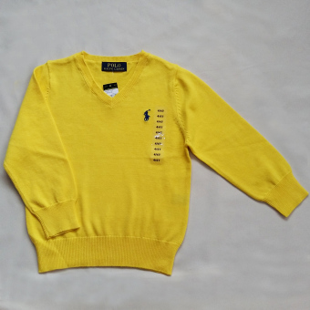 Polo Ralph Lauren เสื้อไหมพรมเนื้อนุ่ม สีเหลืองปักม้าโปโล Signature สีกรมท่า คอวีแขนยาว Polo Ralph Lauren เสื้อไหมพรมเนื้อนุ่ม สีเหลืองปักม้าโปโล Signature สีกรมท่า คอวีแขนยาว