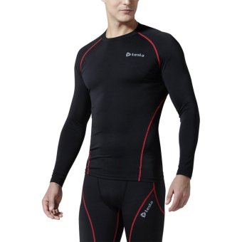 Tesla เสื้อเบสเลเยอร์รัดกล้ามเนื้อแขนยาว คอกลม ดำ-ขลิบแดง Tesla เสื้อเบสเลเยอร์รัดกล้ามเนื้อแขนยาว คอกลม ดำ-ขลิบแดง