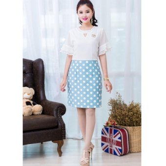 pitchaya ชุดเดรสตัวเสื้อสีขาวคอฉลุสามเหลี่ยมแขนระบาย กระโปรง Polka dot de483(สีขาว-ฟ้า) pitchaya ชุดเดรสตัวเสื้อสีขาวคอฉลุสามเหลี่ยมแขนระบาย กระโปรง Polka dot de483(สีขาว-ฟ้า)