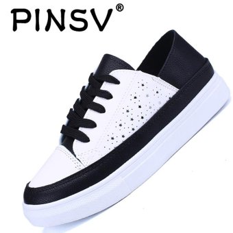 PINSV แฟชั่นสตรีรองเท้าลำลองรองเท้าสเก็ตบอร์ดรองเท้าผ้าใบ (ขาว / ดำ) PINSV แฟชั่นสตรีรองเท้าลำลองรองเท้าสเก็ตบอร์ดรองเท้าผ้าใบ (ขาว / ดำ)