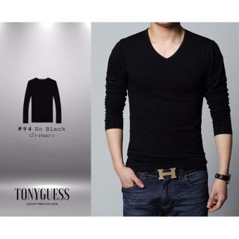 TONYGUESS เสื้อยืดแขนยาว + Cotton&Spandex สีดิบโคตรเท่ห์ 1ตัว (สีดำ คอวี)(Int:M) TONYGUESS เสื้อยืดแขนยาว + Cotton&Spandex สีดิบโคตรเท่ห์ 1ตัว (สีดำ คอวี)(Int:M)