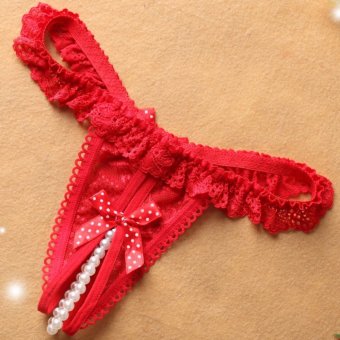 Sexy Underwear กางเกงในเปิดเป้าผ้าลูกไม้มีสร้อยมุกที่เป้า (สีแดง) Sexy Underwear กางเกงในเปิดเป้าผ้าลูกไม้มีสร้อยมุกที่เป้า (สีแดง)