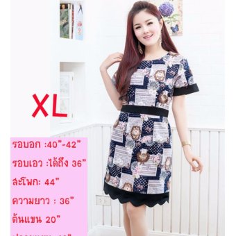 Pitchaya ชุดเดรสพิมพ์ลายสไตล์วินเทจ ขอบเอวและชายกระโปรงเคิฟ dx106(สีกรมท่า) Pitchaya ชุดเดรสพิมพ์ลายสไตล์วินเทจ ขอบเอวและชายกระโปรงเคิฟ dx106(สีกรมท่า)