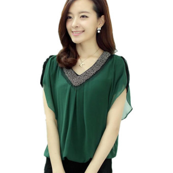 ปี 2559 เสื้อใหม่แขนสั้นเสื้อชีฟองเพรียวคอคอประคำไซส์พิเศษ M-4XL สีเขียว-ระหว่างประเทศ ปี 2559 เสื้อใหม่แขนสั้นเสื้อชีฟองเพรียวคอคอประคำไซส์พิเศษ M-4XL สีเขียว-ระหว่างประเทศ