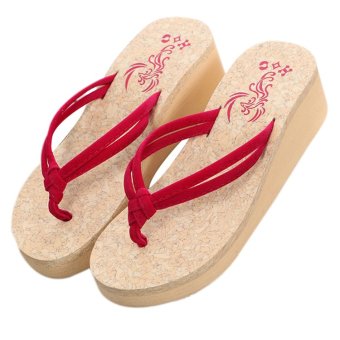 แฟชั่นฤดูร้อนหลากสไตล์ผู้หญิงขายตัวกันลื่น Flip Flops สีแดง แฟชั่นฤดูร้อนหลากสไตล์ผู้หญิงขายตัวกันลื่น Flip Flops สีแดง