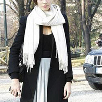ผ้าพันคอสตรี Pashmina ผ้าคลุมไหล่แคชเมียร์ห่อผ้าหนา 70ซม X 170ซมขาว