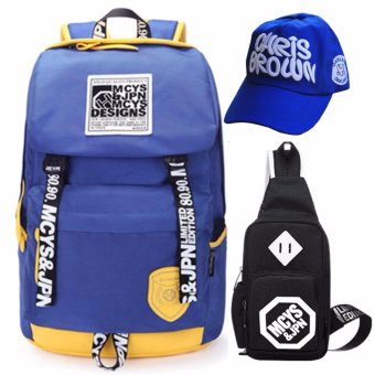 Peimm Modello Value Set Backpack & Shoulder Bag MCYS กระเป๋าเป้สะพายหลัง กันน้ำ+กระเป๋าสะพายพาดลำตัว + หมวก กระเป๋าคาดอก เป้ท่องเที่ยว เป้ใส่โน๊ตบุ๊ค สไตส์เกาหลี (สีน้ำเงิน) Peimm Modello Value Set Backpack & Shoulder Bag MCYS กระเป๋าเป้สะพายหลัง กันน้ำ+กระเป๋าสะพายพาดลำตัว + หมวก กระเป๋าคาดอก เป้ท่องเที่ยว เป้ใส่โน๊ตบุ๊ค สไตส์เกาหลี (สีน้ำเงิน)