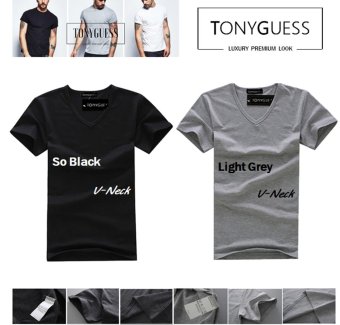 TONYGUESS T-Shirt เซ็ต 2 ตัว (Cotton+Spandex) เสื้อยืดแฟชั่นชาย สีดิบโคตรเท่ห์ (สีดำ&เทาอ่อน คอวี) TONYGUESS T-Shirt เซ็ต 2 ตัว (Cotton+Spandex) เสื้อยืดแฟชั่นชาย สีดิบโคตรเท่ห์ (สีดำ&เทาอ่อน คอวี)