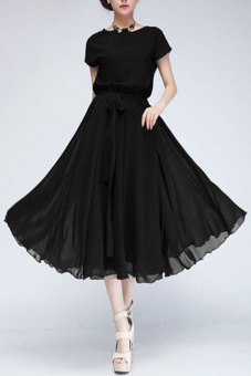 2558ปีใหม่สบาย ๆ แขนเสื้อยาวชีฟองผู้หญิงแต่งตัวสั้น Batwing Vestidos กับเอว (สีดำ) 2558ปีใหม่สบาย ๆ แขนเสื้อยาวชีฟองผู้หญิงแต่งตัวสั้น Batwing Vestidos กับเอว (สีดำ)