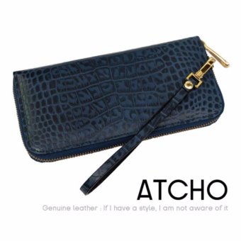 ATCHO กระเป๋าสตางค์ผู้หญิง หนังวัวอัดลายจระเข้ แบบซิปรอบ สีกรมท่า ATCHO กระเป๋าสตางค์ผู้หญิง หนังวัวอัดลายจระเข้ แบบซิปรอบ สีกรมท่า