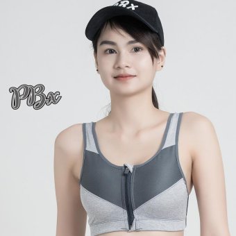PBx Colorful Sport Bra Zip Front - สปอร์ตบราออกกำลังกายซิปหน้า (ดำ - เทา ) PBx Colorful Sport Bra Zip Front - สปอร์ตบราออกกำลังกายซิปหน้า (ดำ - เทา )