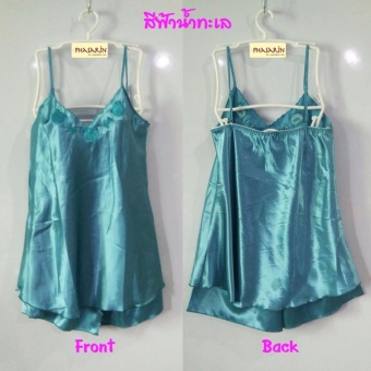 Phasarin ชุดนอนผ้าซาติน เสื้อสายเดี่ยว+กางเกงขาสั้น / สีฟ้าน้ำทะเล Phasarin ชุดนอนผ้าซาติน เสื้อสายเดี่ยว+กางเกงขาสั้น / สีฟ้าน้ำทะเล