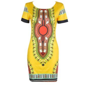 Gracefulvara หญิงพื้นเมืองชาวแอฟริกันคนพิมพ์ Dashiki Bodycon แต่งตัวเซ็กซี่ผอมแขนสั้น (สีเหลือง) Gracefulvara หญิงพื้นเมืองชาวแอฟริกันคนพิมพ์ Dashiki Bodycon แต่งตัวเซ็กซี่ผอมแขนสั้น (สีเหลือง)