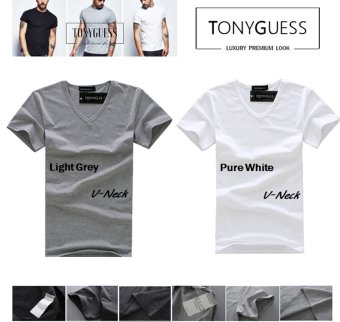 TONYGUESS T-Shirt เซ็ต 2 ตัว (Cotton+Spandex) เสื้อยืดแฟชั่นชาย สีดิบโคตรเท่ห์ (สีขาว&เทาอ่อน คอวี) TONYGUESS T-Shirt เซ็ต 2 ตัว (Cotton+Spandex) เสื้อยืดแฟชั่นชาย สีดิบโคตรเท่ห์ (สีขาว&เทาอ่อน คอวี)