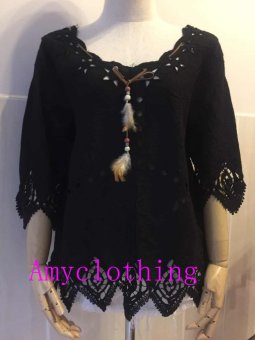Amyclothing เสื้อผ้าป่านงานปักลูกไม้A044(สีดำร้วน) Amyclothing เสื้อผ้าป่านงานปักลูกไม้A044(สีดำร้วน)