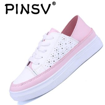 PINSV แฟชั่นสตรีรองเท้าลำลองรองเท้าสเก็ตบอร์ดรองเท้าผ้าใบ (สีขาว, สีชมพู) PINSV แฟชั่นสตรีรองเท้าลำลองรองเท้าสเก็ตบอร์ดรองเท้าผ้าใบ (สีขาว, สีชมพู)