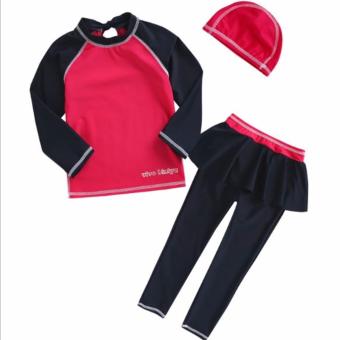 Tankidsshopชุดว่ายน้ำทูพีช เสื้อแขนยาวสีดำ-ชมพู กางเกงกระโปรงขายาว พร้อมหมวก Tankidsshopชุดว่ายน้ำทูพีช เสื้อแขนยาวสีดำ-ชมพู กางเกงกระโปรงขายาว พร้อมหมวก