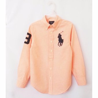 Polo Ralph Lauren เสื้อเชิ๊ตผ้า Oxford สีส้ม ปักม้าใหญ่สีกรมท่าเข้ม แขนยาว Polo Ralph Lauren เสื้อเชิ๊ตผ้า Oxford สีส้ม ปักม้าใหญ่สีกรมท่าเข้ม แขนยาว