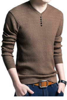 ผ้าขนสัตว์สีทึบแบบสวมชายเสื้อถักคอวีเสื้อลำลอง (สีน้ำตาล) ผ้าขนสัตว์สีทึบแบบสวมชายเสื้อถักคอวีเสื้อลำลอง (สีน้ำตาล)