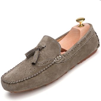 PINSV หนังรองเท้าลำลองมีพู่ชายแฟลต Loafers สลิปออน (กากี) PINSV หนังรองเท้าลำลองมีพู่ชายแฟลต Loafers สลิปออน (กากี)