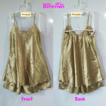 Phasarin ชุดนอนผ้าซาติน เสื้อสายเดี่ยว+กางเกงขาสั้น / สีเขียวขี้ม้า Phasarin ชุดนอนผ้าซาติน เสื้อสายเดี่ยว+กางเกงขาสั้น / สีเขียวขี้ม้า